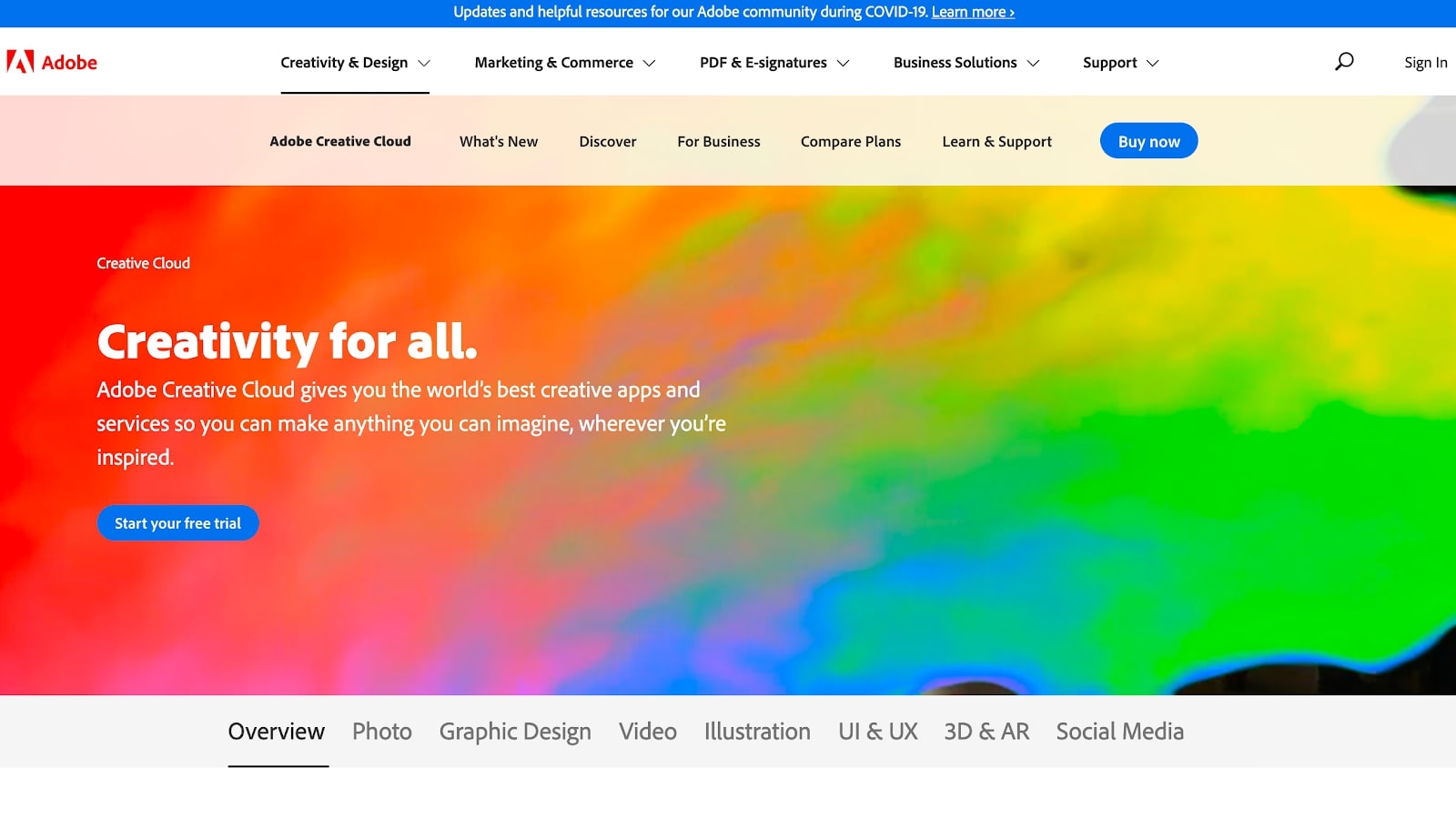 Best photo cloud storage - Adobe's Creative Cloud homepage