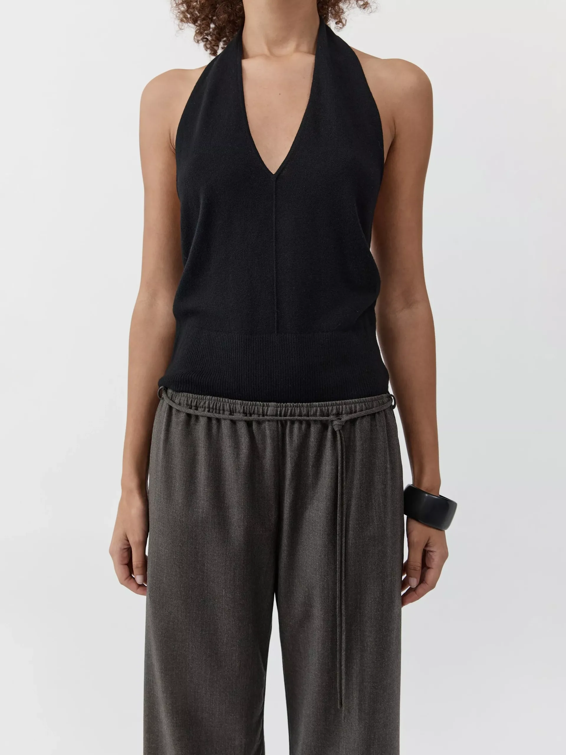 St. Agni Halterneck Pure Wool Knit Top, Black