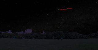 This sky map shows the location of Jupiter near the moon on Sunday, May 4, 2014, as seen in the western sky at 10 p.m. local time from mid-northern latitudes.
