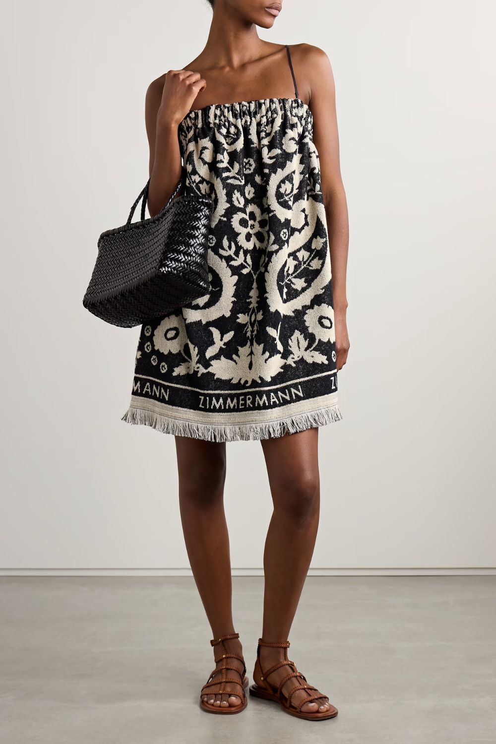 Zimmermann Rhiannon fringed cotton-terry jacquard mini dress
