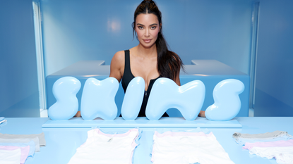 Kim Kardashian visits the Skims Summer Pop-Up Shop in the Channel Gardens at Rockefeller Center on May 16, 2023 in New York City.