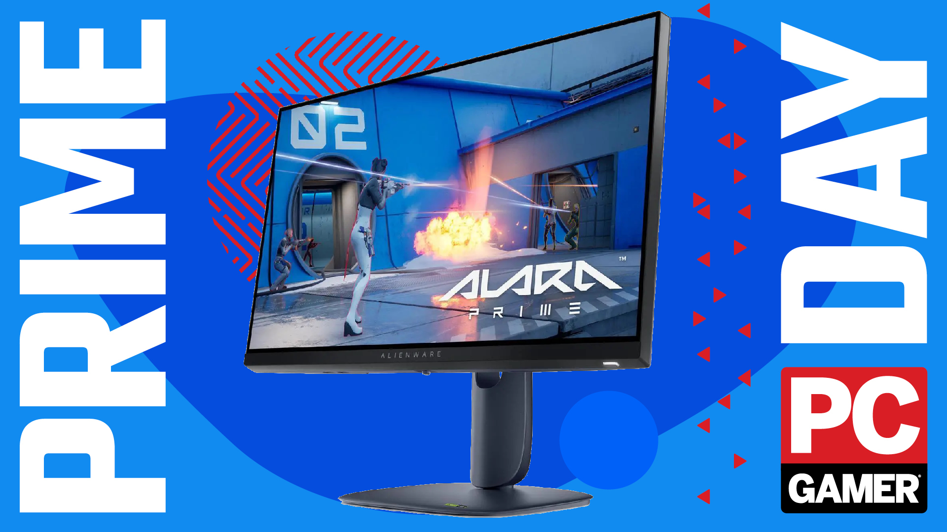An Alienware AW2525HM gaming monitor on a custom PC Gamer Prime Day background.