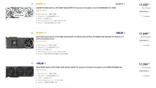 Screenshot of RTX 5080 prices at Newegg