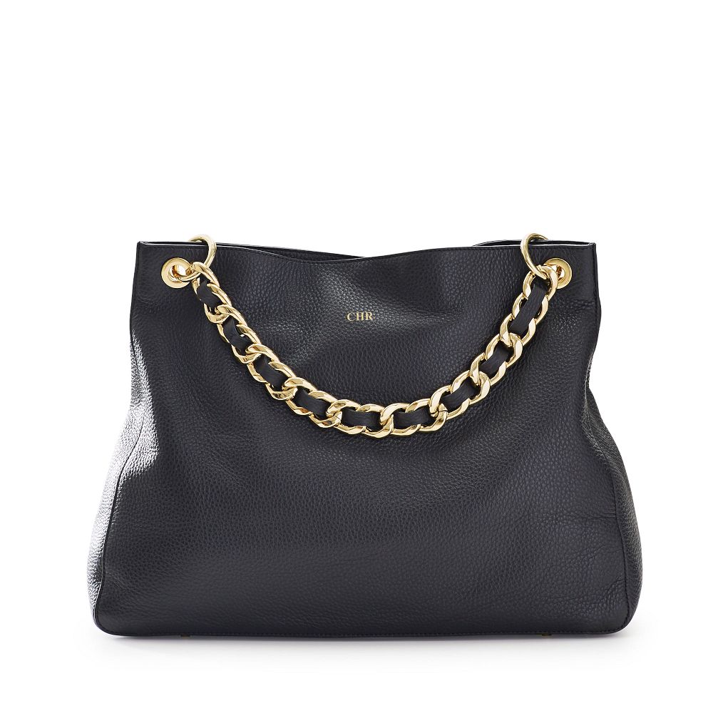 Mark & Graham Black Handbag with Black Leather Chain Shoulder Strap Set