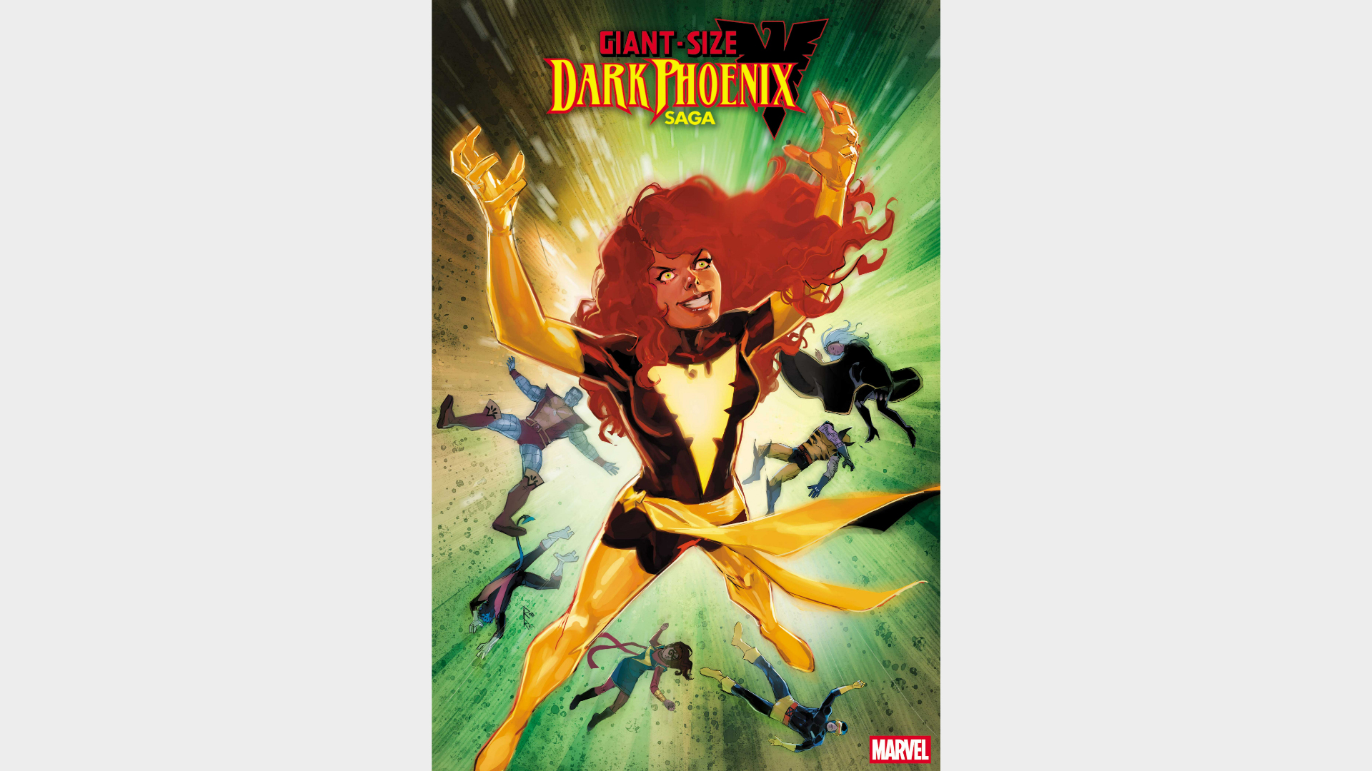 An homage to the classic Dark Phoenix Saga with Ms. Marvel added in among the X-Men