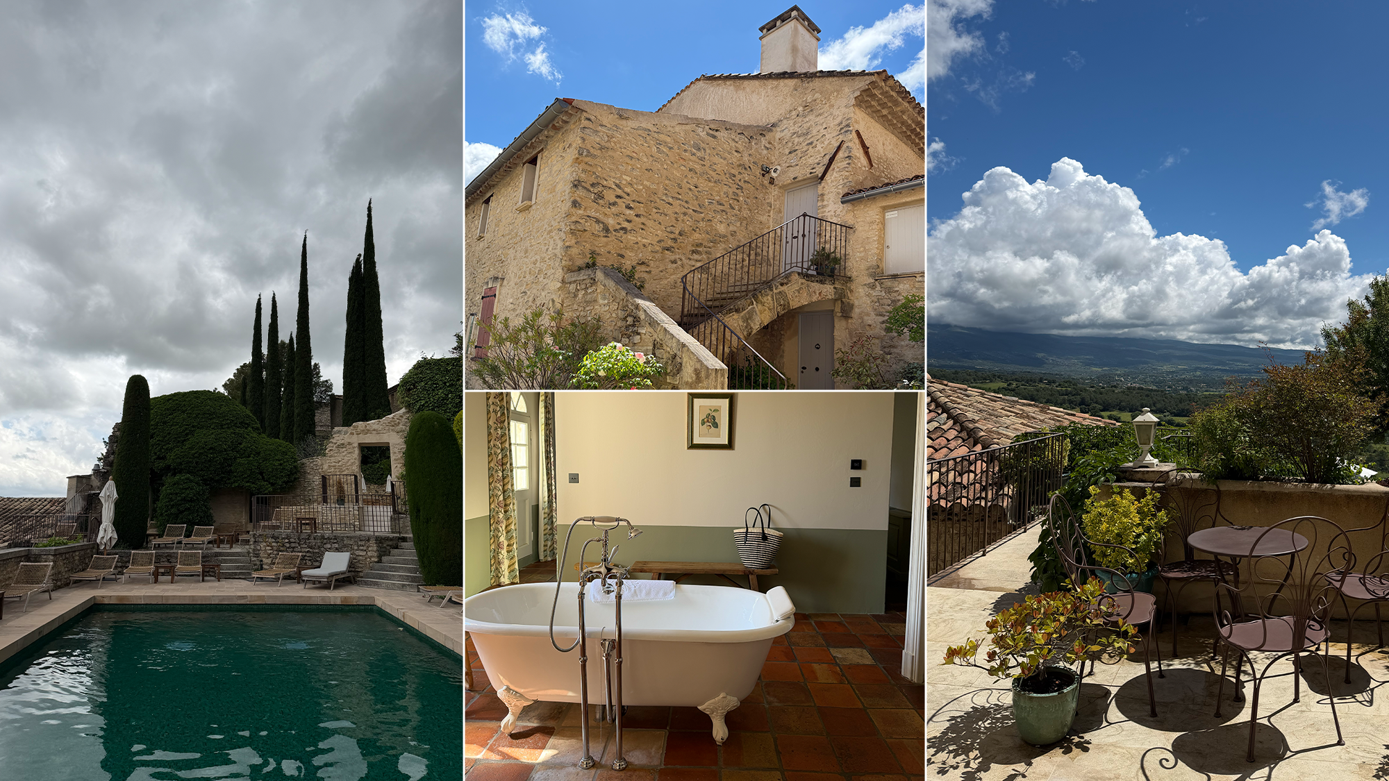 a collage of hotel images of Crillon Le Brave