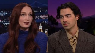 From left to right screenshots of Sophie Turner on the Tonight Show and Joe Jonas on the Late Late Show.