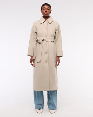 Wool-Blend Belted Coat