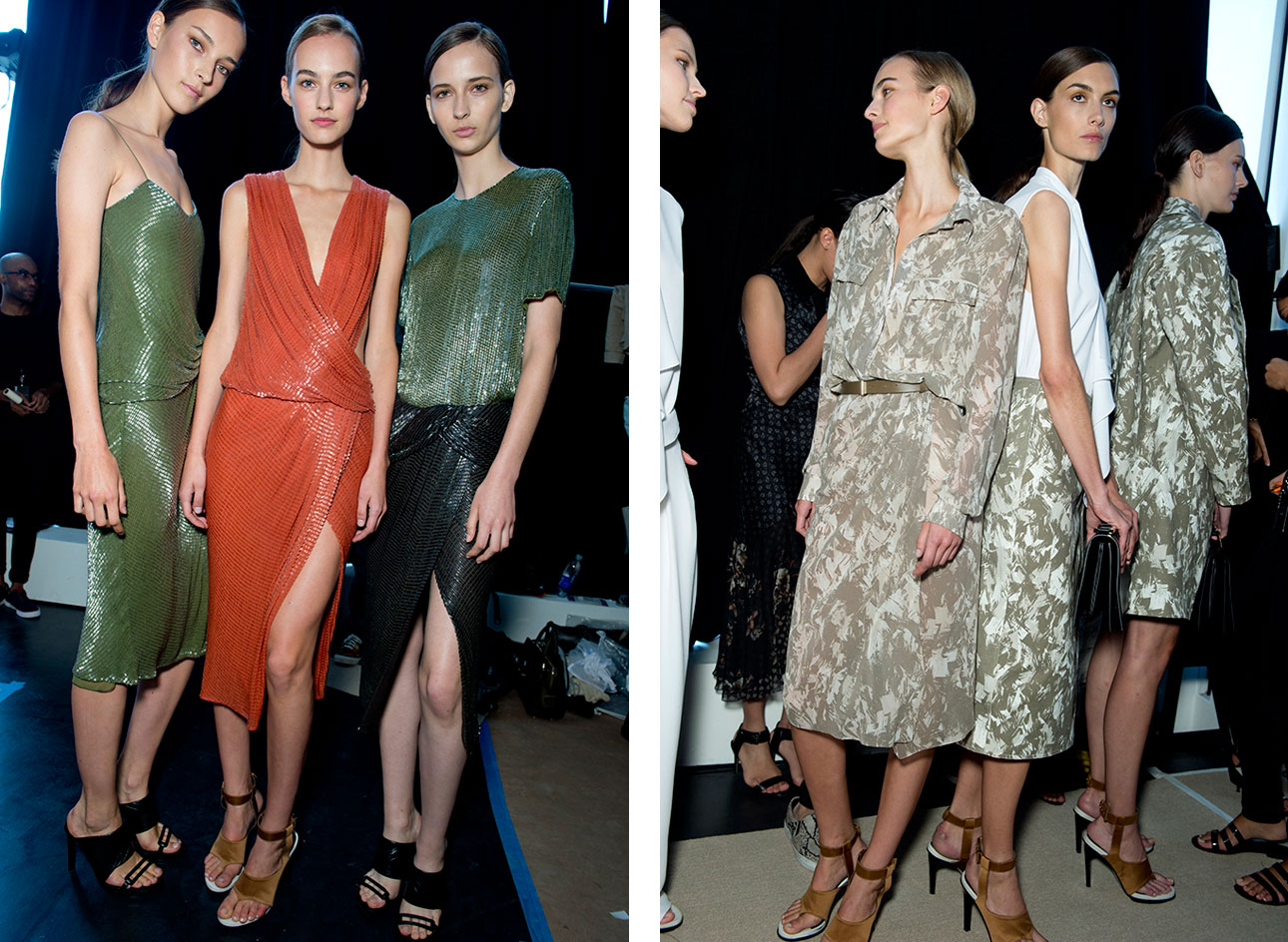 The colour palette of basil, burnt umber, limestone and navy, added even more sensuality, especially with a series of languid, glittering cocktail dresses that closed the show