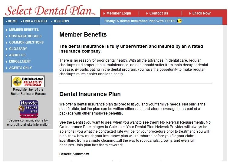 Select Dental image: This is the Member Benefits section. Here, customers can find out more about specific dental plans to help them choose which one is the right one for them.