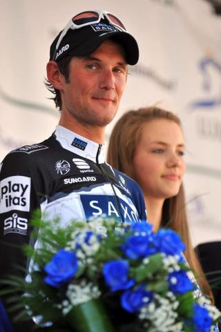 Stage winner Fränk Schleck (Saxo Bank) looks pleased after earning his first victory of the season.