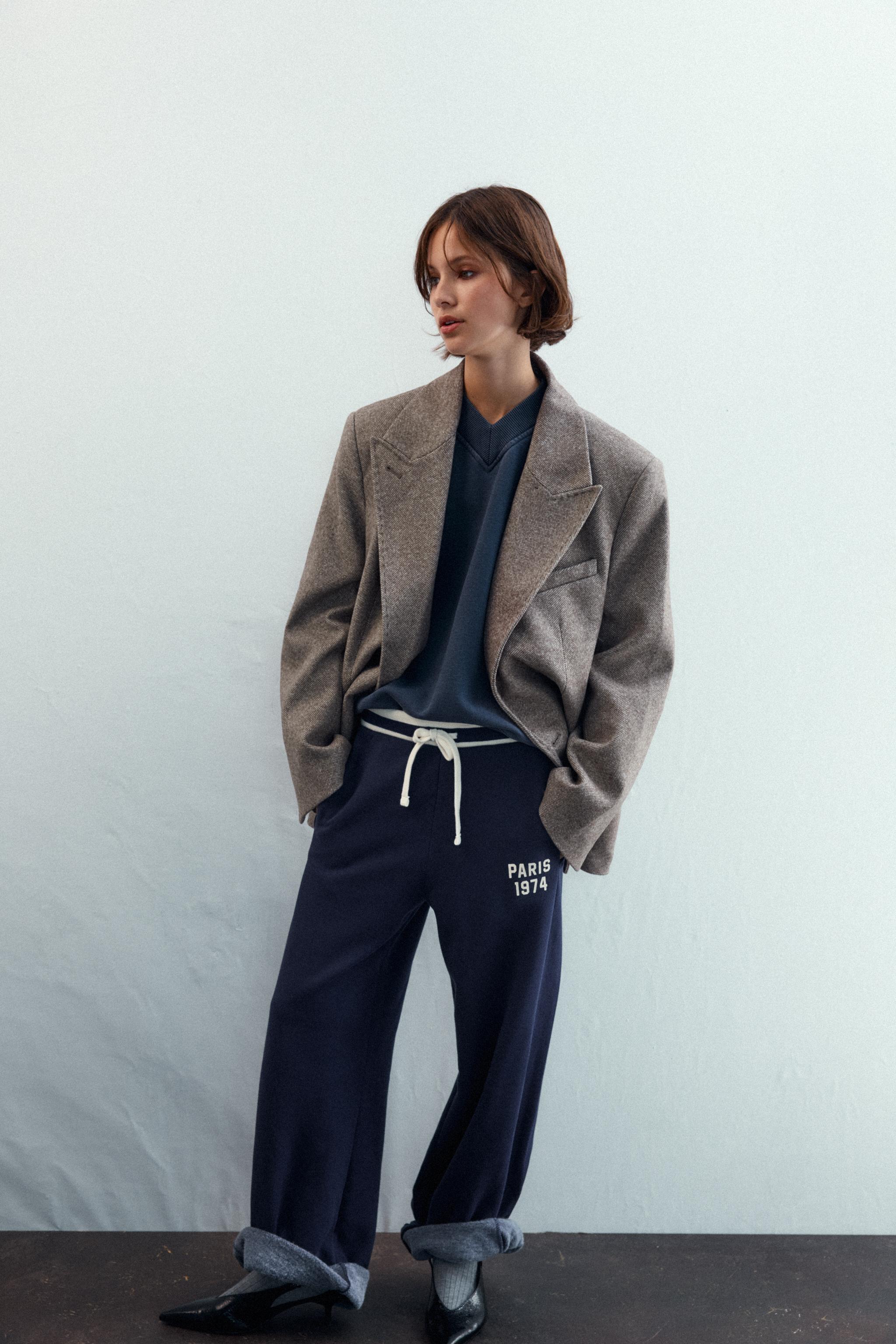 Herringbone Blazer With Shoulder Pads