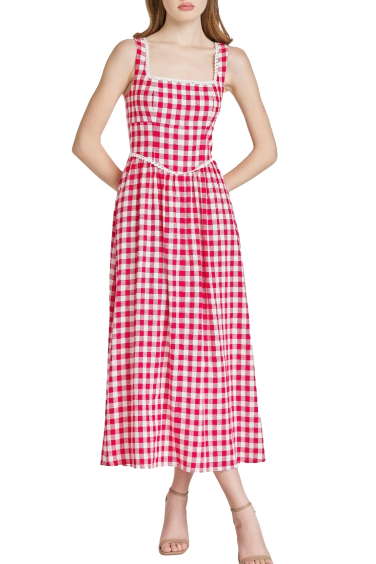 X Styled by Coco! Gracie Gingham Linen Blend Midi Dress