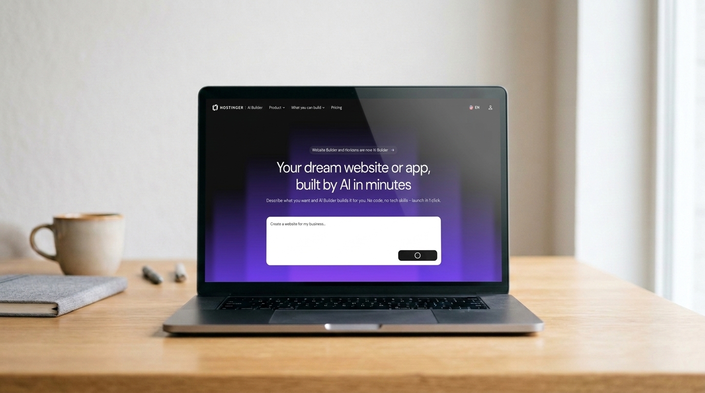 Hostinger AI builder on a macbook