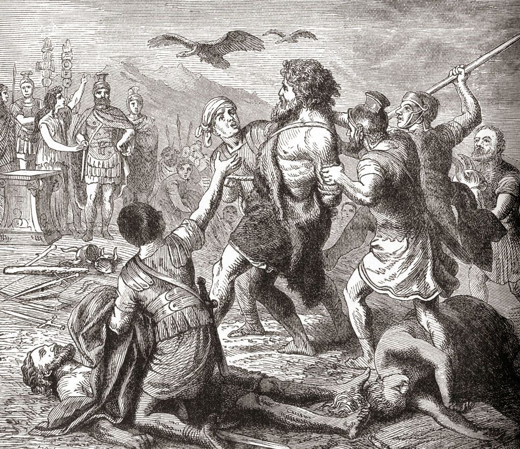 A black and white drawing of a group of people