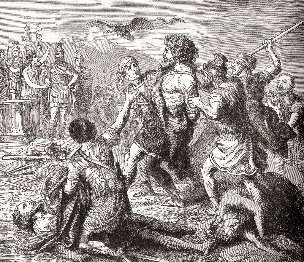 A black and white drawing of a group of people