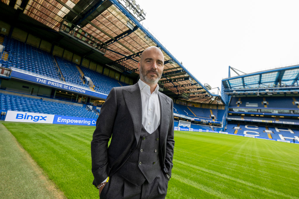 Chelsea Head Coach Enzo Maresca Visits the stadium at Stamford Bridge on July 8, 2024 in London, England. (Photo by Darren Walsh/Chelsea FC via Getty Images)