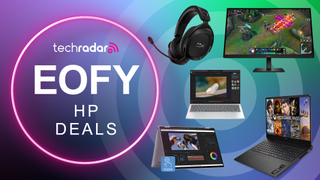 EOFY HP deals with techradar logo and HP laptops monitors and accessories