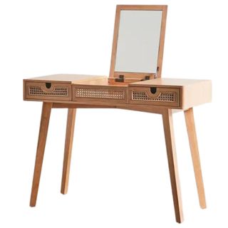 Urban Outfitters Marte wood and cane vanity with mirror and angled legs