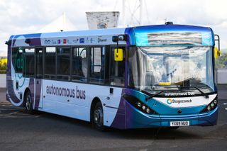 The world's first driverless bus stationary