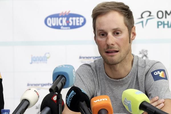 Tom Boonen (Omega Pharma-QuickStep) at a pre-Paris-Roubaix press conference.