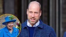 A roundel of Queen Elizabeth II visiting the Haig Housing Trust on October 11, 2019 and a picture of Prince William attending Earthshot's 'Cricket on The Mall' on October 13, 2026 
