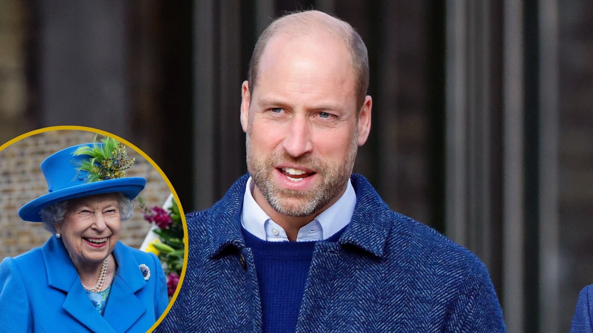 A roundel of Queen Elizabeth II visiting the Haig Housing Trust on October 11, 2019 and a picture of Prince William attending Earthshot's 'Cricket on The Mall' on October 13, 2026 