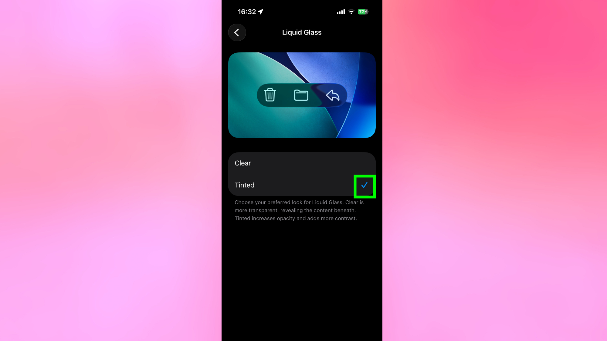 Turning on tinted in Liquid Glass on iPhone
