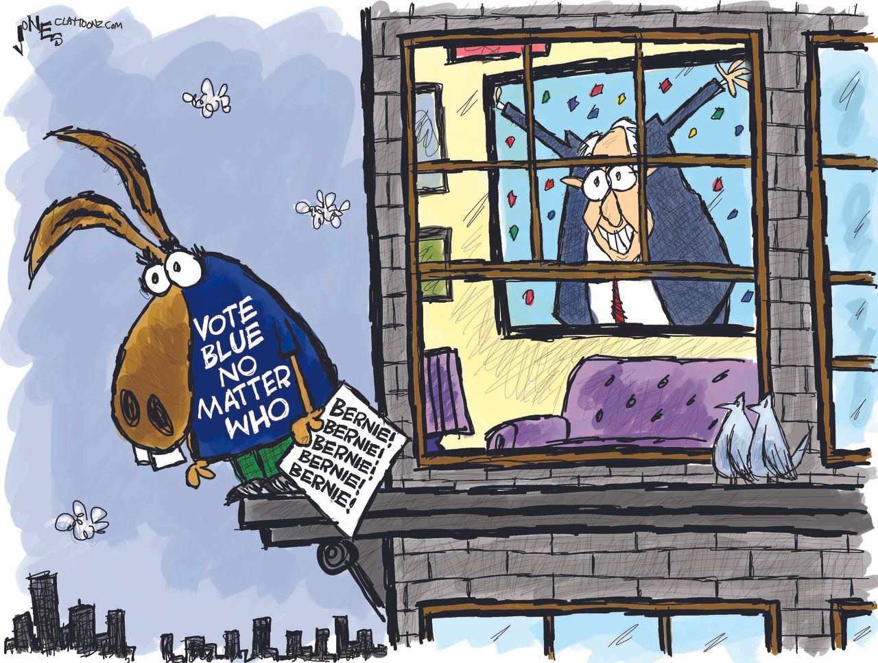 Political Cartoon U.S. Sanders dems vote blue