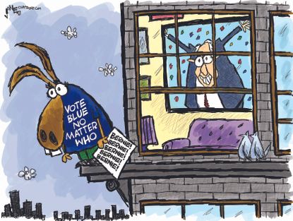Political Cartoon U.S. Sanders dems vote blue