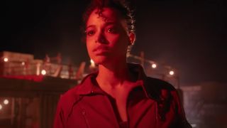 Ella Balinska bathed in red light in Netflix's Resident Evil
