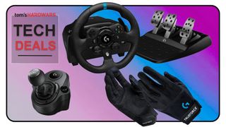 Tech Deals cover featuring a Logitech G923 TrueForce racing wheel