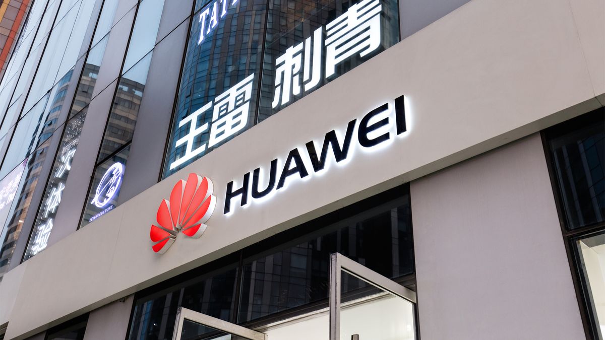 Huawei logo on the front of a building