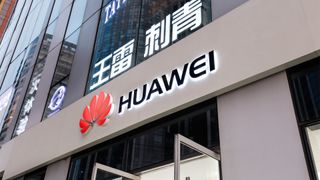 Huawei logo on the front of a building