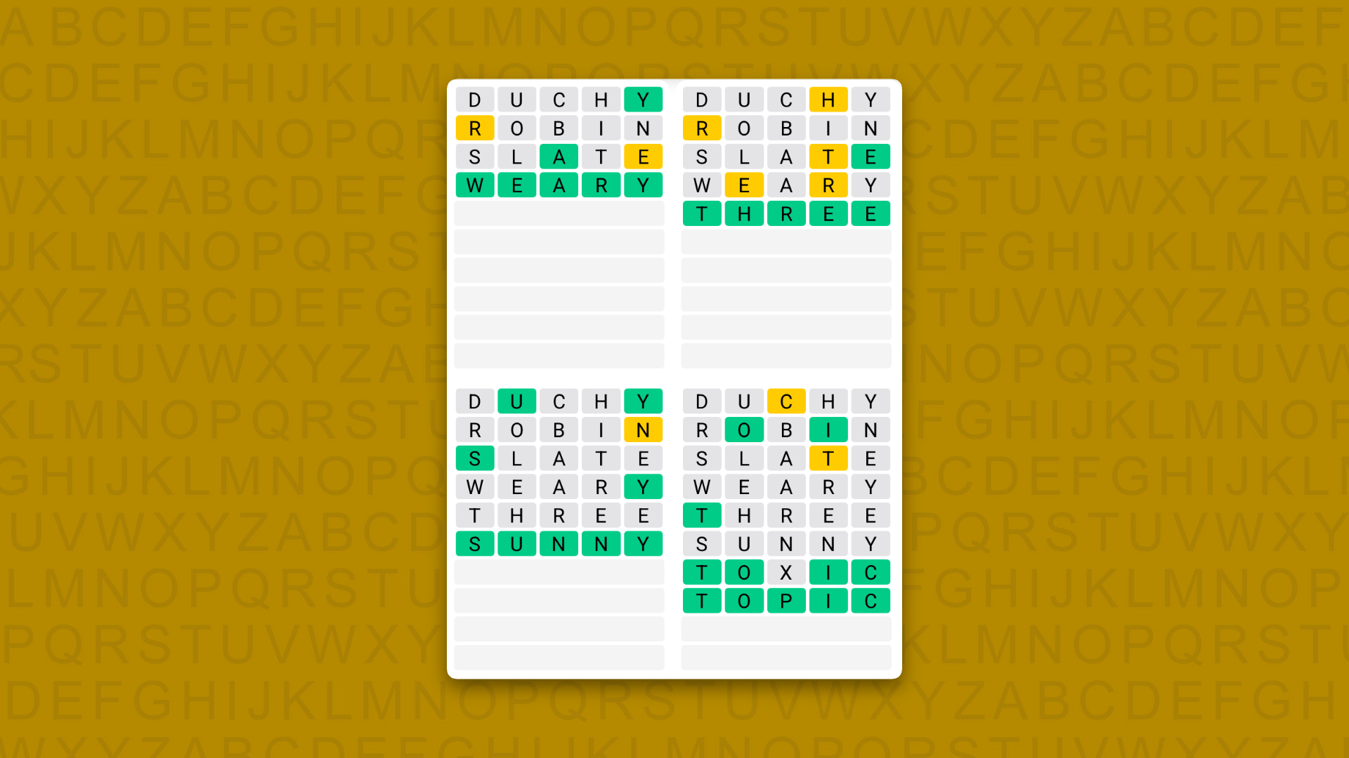 Quordle Daily Sequence answers for game 1655 on a yellow background