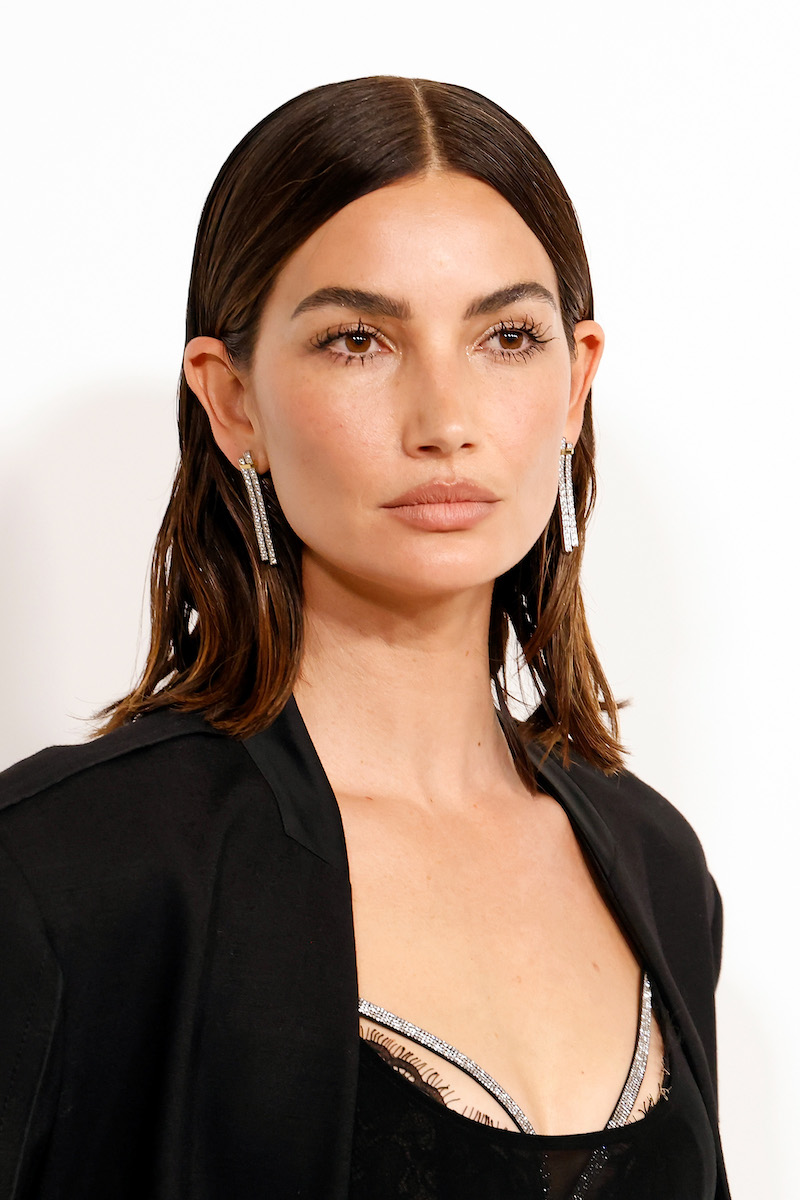Lily Aldridge with wet look lob hairstyle