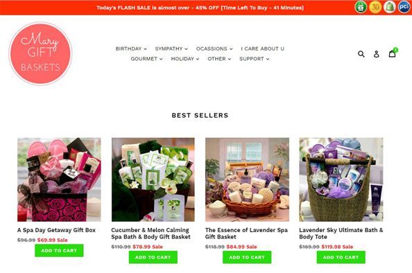 You can browse for more than 400 gift baskets on the Mary Gift Baskets website.