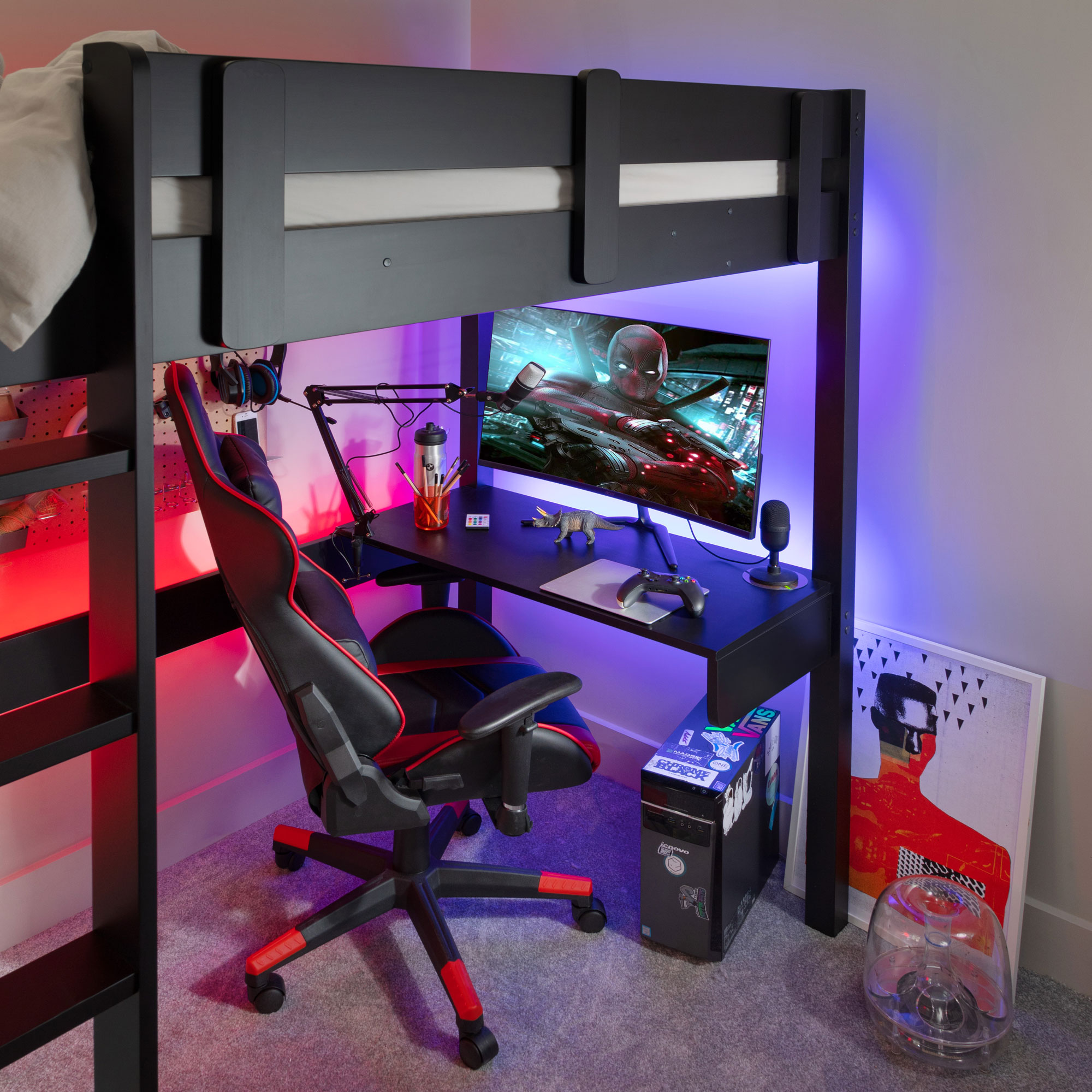 gaming bedroom with black cabin bed