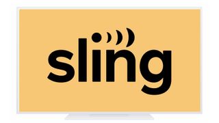 Sling TV logo inset on an orange background on a TV icon