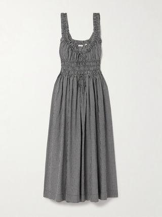 Emmaretta Shirred Gingham Organic Cotton-Voile Midi Dress