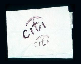 sketch of CitiBank's logo by Paula Scher