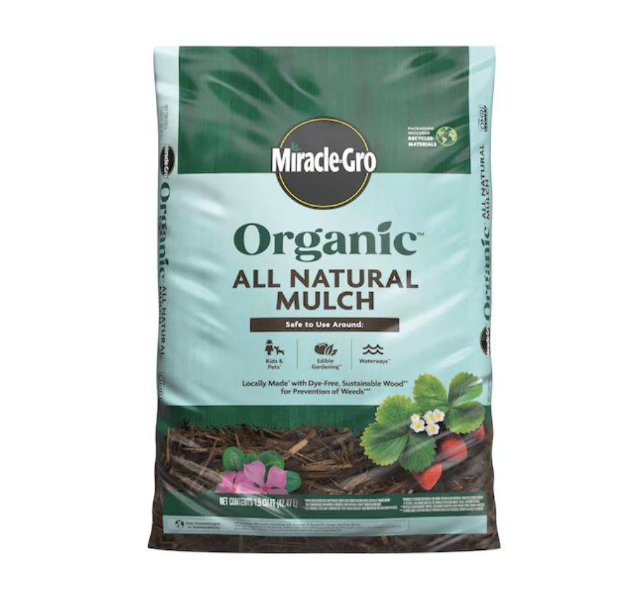 A bag of organic Miracle Gro mulch