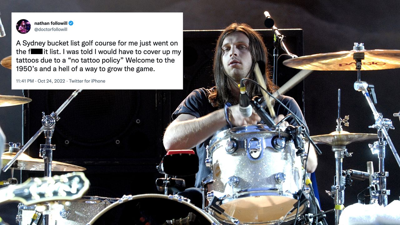 Kings of Leon drummer pictured with a tweet overlayed