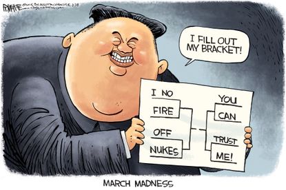 Political cartoon U.S. Kim Jong Un North Korea Trump negotiations March Madness bracket
