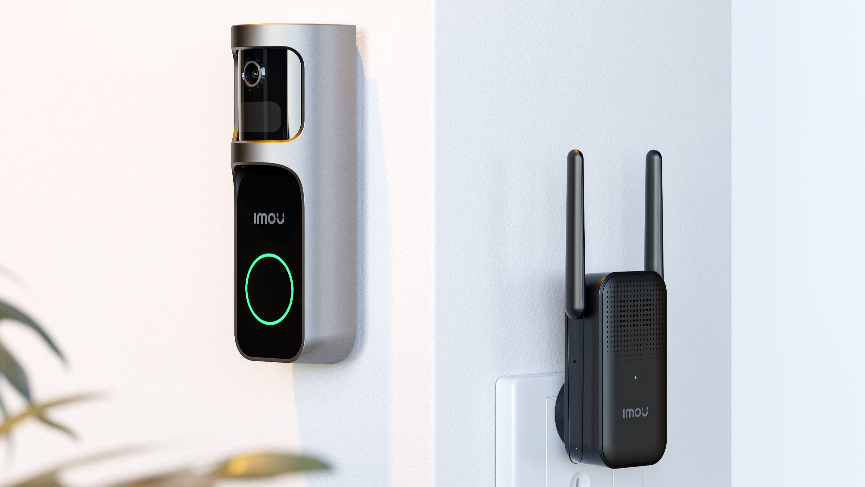 IMOU video doorbell installed beside door and chime installed on wall