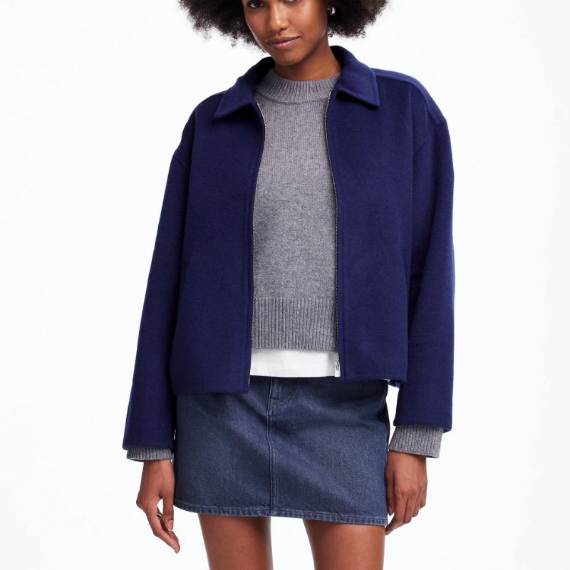 blue zip up jacket