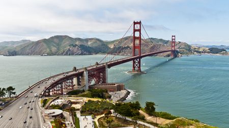 View of San Francisco's Golden Gate Bridge from the Fort Baker side of California.