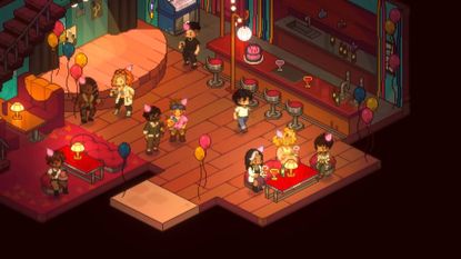 Grave Seasons screenshot shows a group of characters in a bar.