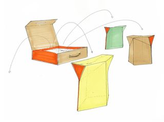 A colourful sketch of Atelier Öi's fold-out stool