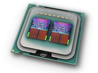 Penryn quad-cores will combine two 45 nm dies similar to this illustration of the Kentsfield processor.